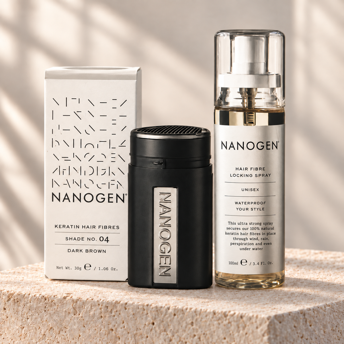 Nanogen Hair Fibres & Locking Spray Set – Dark Brown